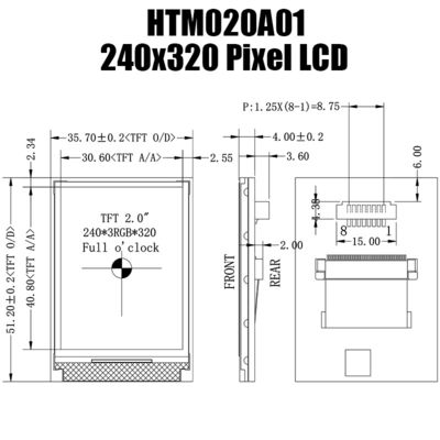 2.0インチSPI TFT LCDモジュールの表示実用的な240x320 HTM020A01