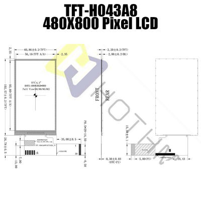 器械使用TFT-H043A8WVIST4N30のための480x800 4.3インチTFT LCDモジュール