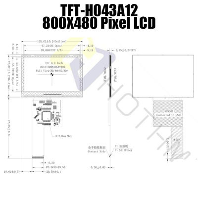 IC ST7262色4.3インチTFT LCDモジュール800x480 TFT-H043A12SVILT5N40