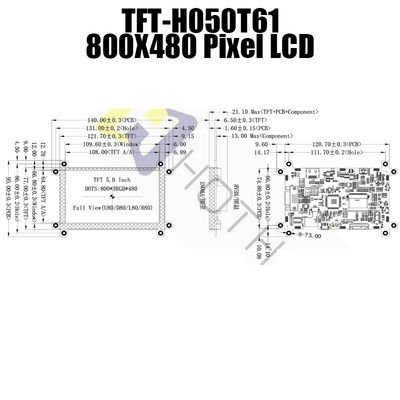 産業VGA HDMI LCDモジュール、600cd/M2 5インチLCDスクリーンHDMI TFT-050T61SVHDVNSDC