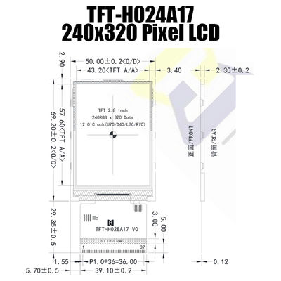 IC ST7789 TFT-H028A17QVTST2N37の2.8インチMCUの表示TFT LCD 240x320点250cd/M2