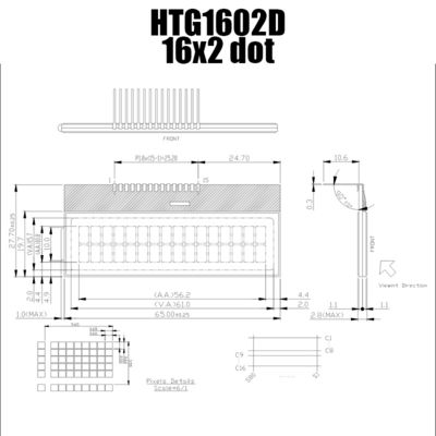 2X16特性のコグLCD|バックライト無しのFSTN+の灰色の表示|ST7032I/HTG1602D