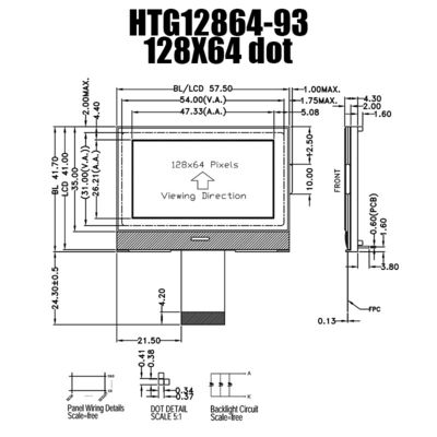 白い側面のバックライトHTG12864-93が付いている128X64灰色LCDのグラフィック ディスプレイ モジュール