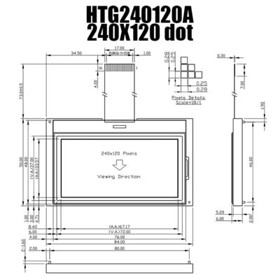 側面の白いバックライトHTG240120Aが付いている240X120 LCDモジュールTFTのグラフィック