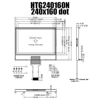 側面の白いバックライトHTG240160Nが付いている240x160 LCDのグラフィック ディスプレイ モジュールST7529