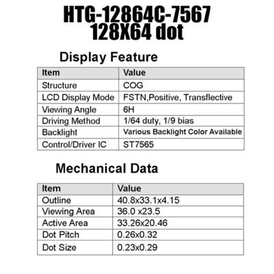 128X64写実的なコグLCDは白い側面のバックライトHTG12864Cが付いているFSTNの表示を表示する