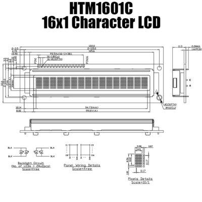 MCUインターフェイスHTM1601Cが付いているモノクロ特性LCDモジュール1X16