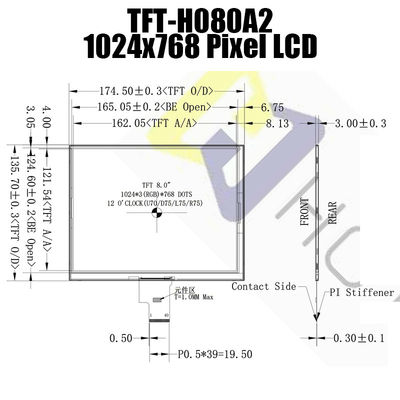 8インチ1024x768色の接触IPS TFTの表示HX8282A HX8695 TFT-H080A2XGTHX3N40