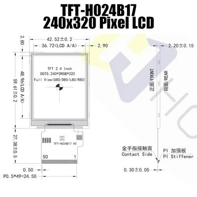 2.4インチ240x320 SPI TFTモジュール、IC ST7789の日光読解可能なLCD TFT-H024B17QVIST6N50