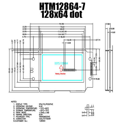 白い側面のバックライトHTM12864-7が付いている128X64 SPI写実的なLCDのモジュールST7565R