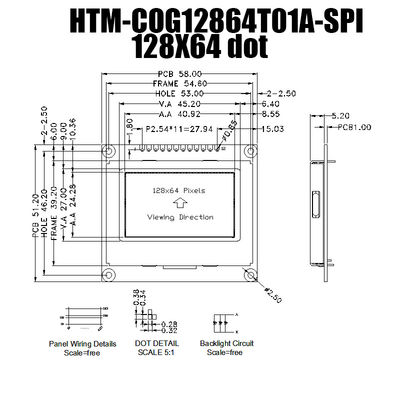 器械使用のための128X64 SPI ST7567 FSTN写実的なLCDのモジュールの広い温度