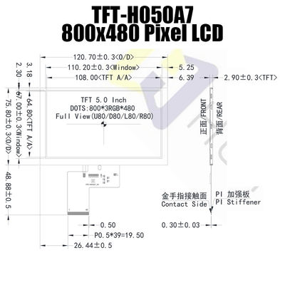 5.0インチ800x480の表示IPSの日光の読解可能なモニターTFT LCDの表示の製造業者
