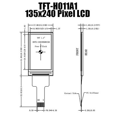 スマートな電気器具のための1.14のインチSPI TFT LCDの表示IPSのパネル スクリーン135x240