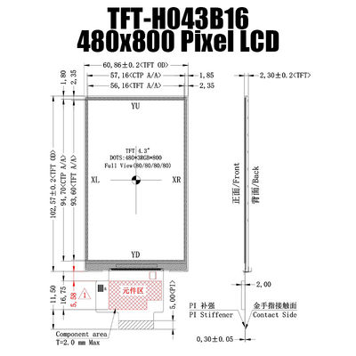 4.3インチTFT LCD縦スクリーン480x800 IPS LCDのモニターTFT LCDの表示の製造業者