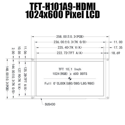 10.1ラズベリーPiと読解可能なインチHDMI IPS 1024x600 TFT LCDモジュールの表示日光